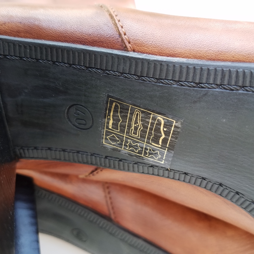 Y2K Brown leather stack heel slip on knee boots boho - Picture 6 of 8